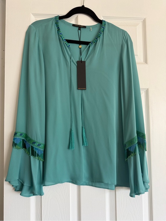Kobi Halperin Tops - Kobi Halperin Teal Tassel Tie Blouse